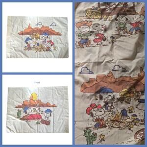 Vintage Peanuts Snoopy Western Twin Flat Bed Sheet & Pillowcase